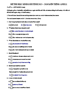 Đề thi học sinh giỏi tỉnh môn Tiếng Anh Lớp 11 - Năm học 2015-2016